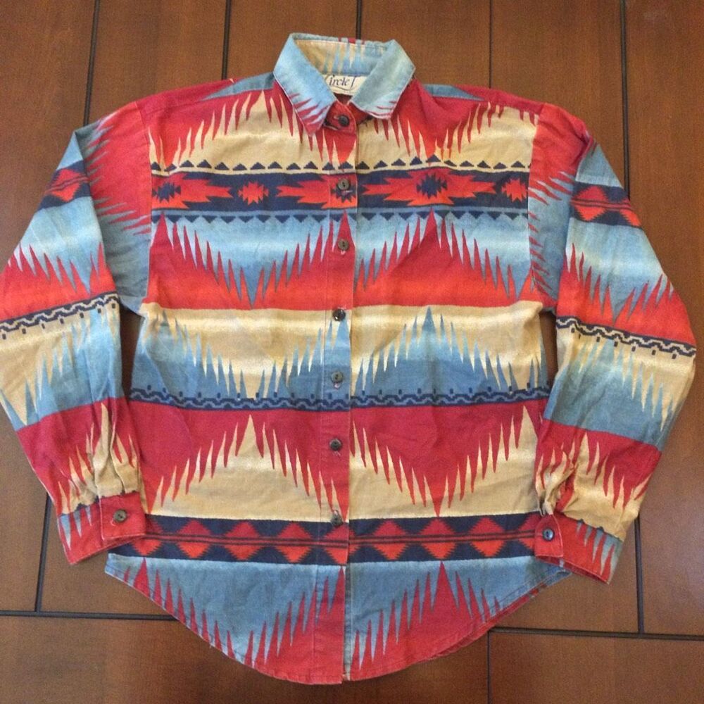Vintage Circle T Aztec western long sleeve button up long sleeve shirt xs made i
